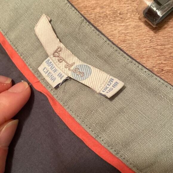 Blue Gray Linen Boden Retro Dress 8 - Picture 3 of 8